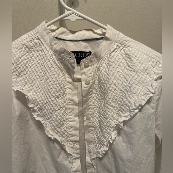 J.Crew Ruffle-trim cotton poplin button-up White Blouse Size 2 - Picture 4 of 6